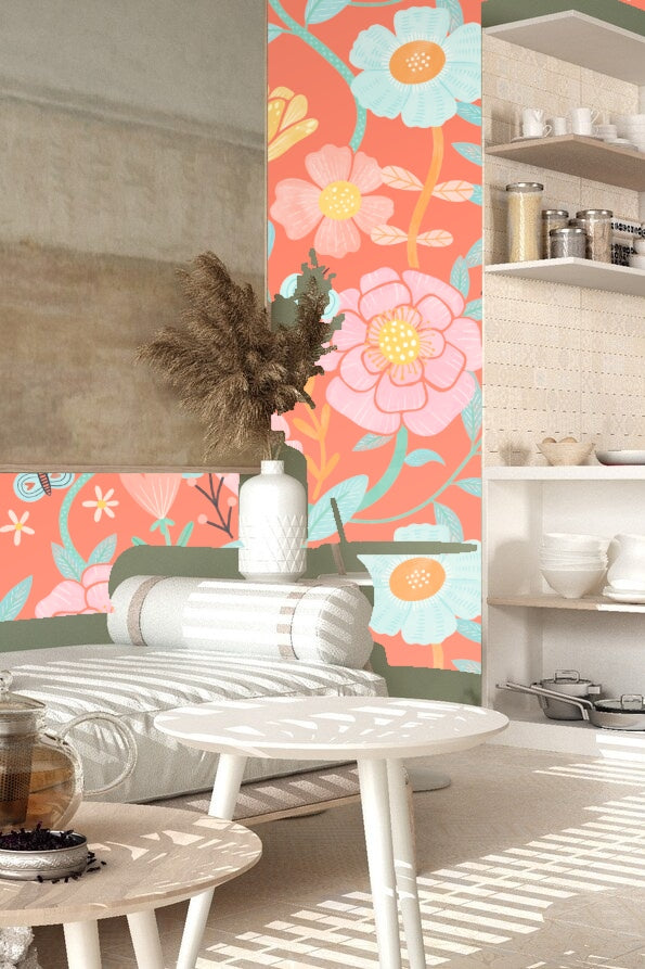 Pattern segment emphasizing the interplay of pinks and soft blues