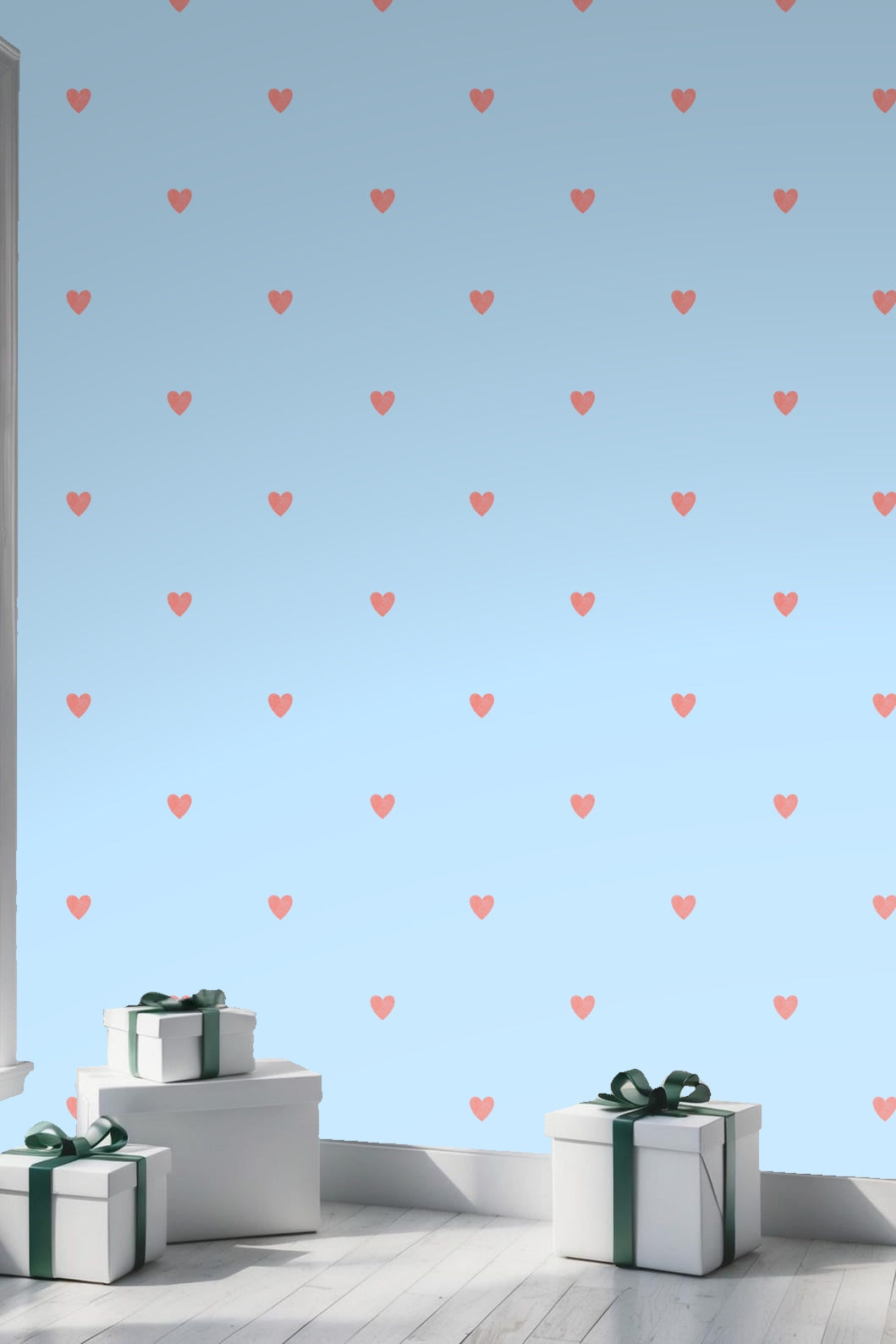 Hand-drawn coral heart pattern on powder blue background wallpaper design