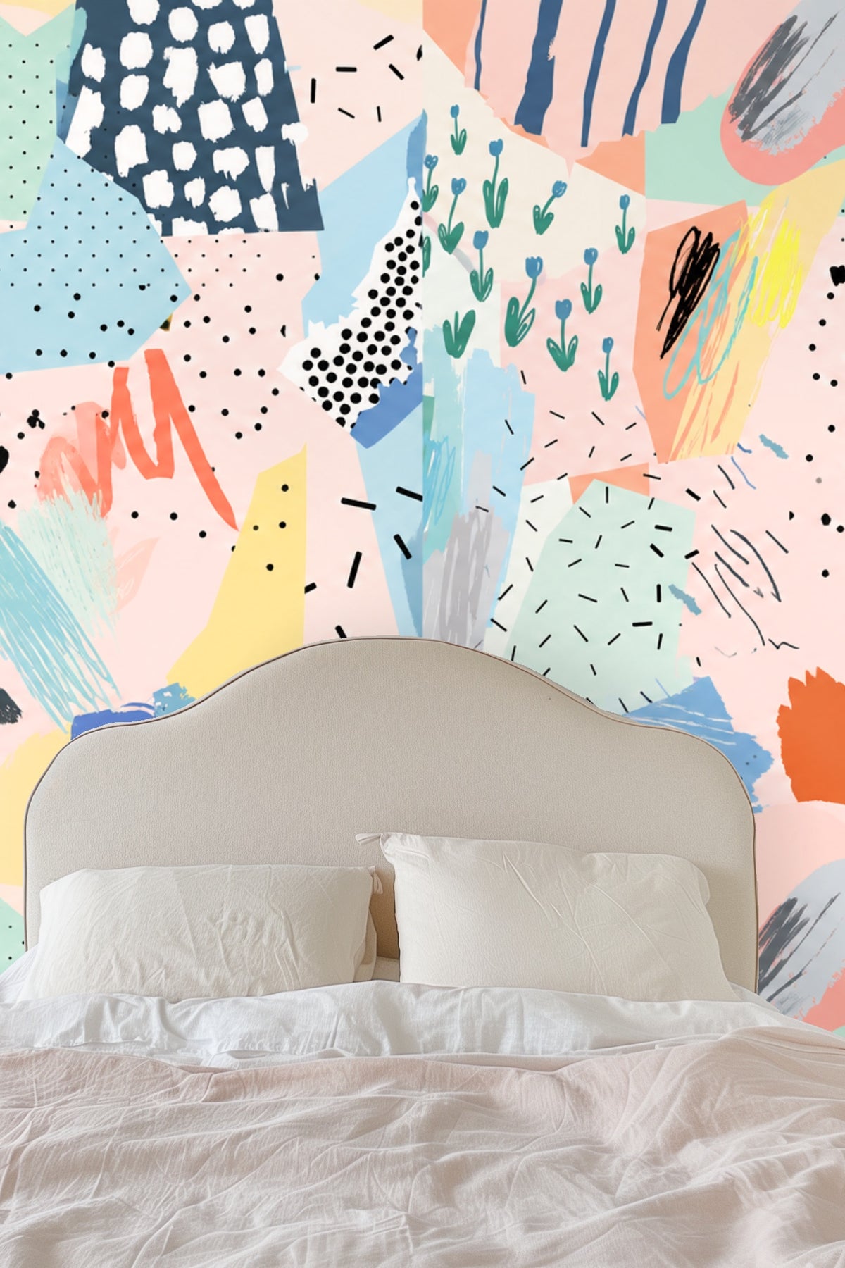 Pastel Collage Mosaic wallpaper shown in an interior setting