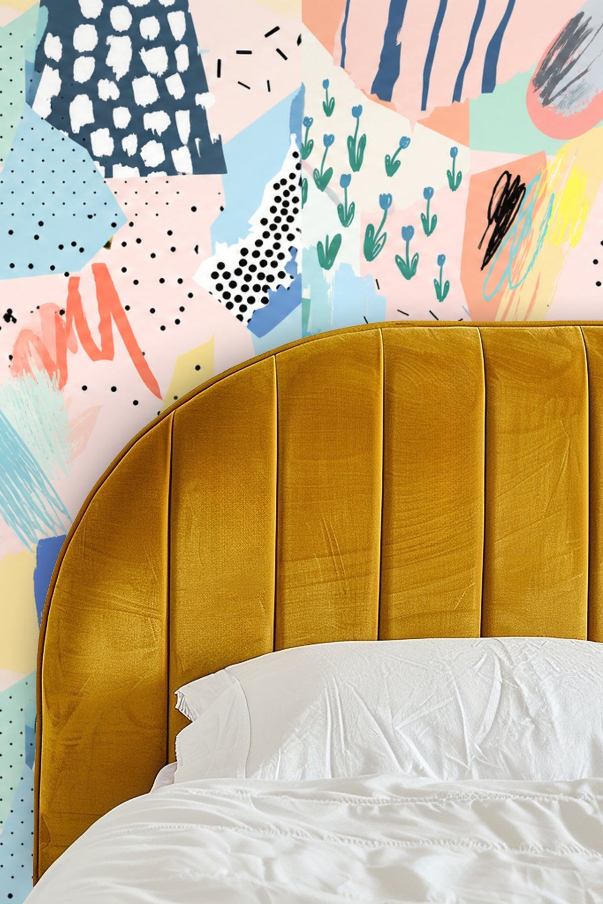 Pastel Collage Mosaic wallpaper shown in an interior setting