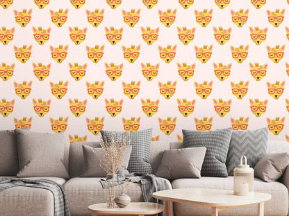 Wide-angle mockup showing wallpaper across a tall wall to demonstrate overall coverage and rhythm