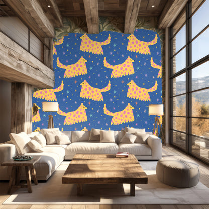 Pattern repeated in a cozy vignette next to a window, illustrating how the colors pop next to warm daylight