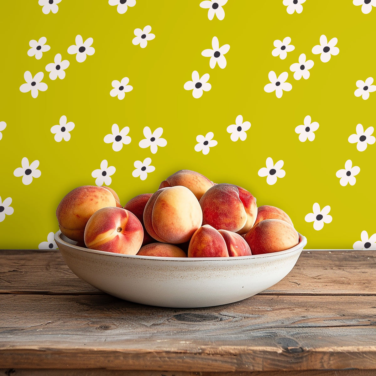 Wall-to-wall application of Citron Bloom in a cozy reading nook with layered textiles and natural wood accents.