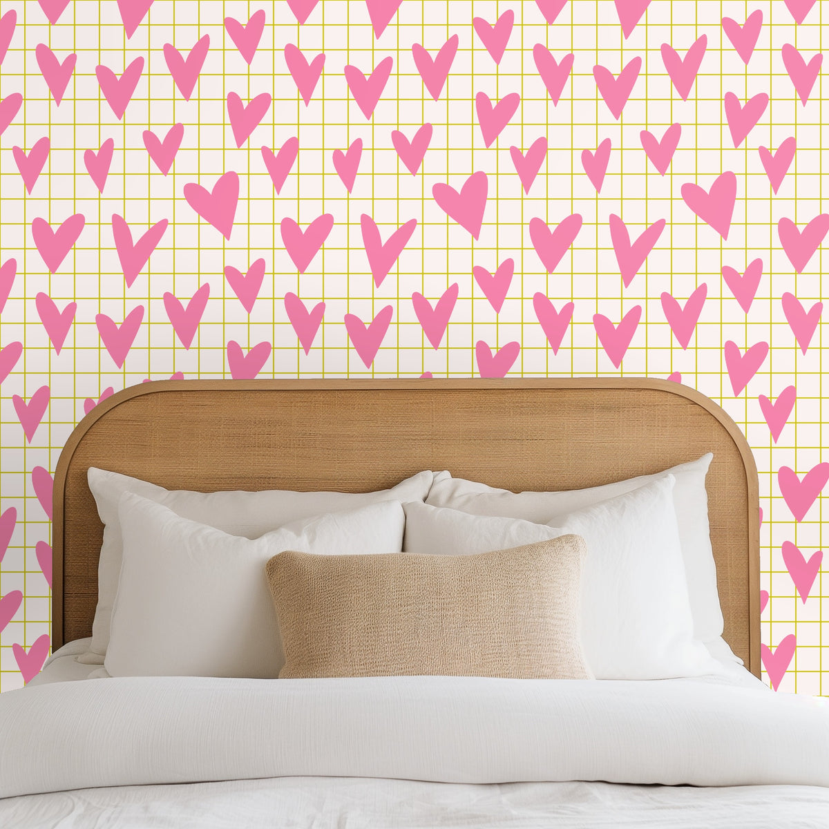 Wide shot of the pattern as an all-over wall covering, demonstrating the repeat and rhythm across a whole wall.