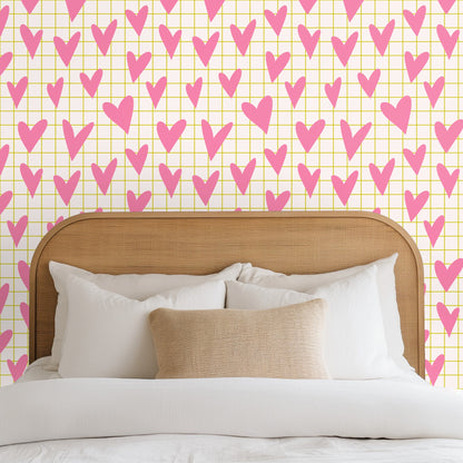Wide shot of the pattern as an all-over wall covering, demonstrating the repeat and rhythm across a whole wall.