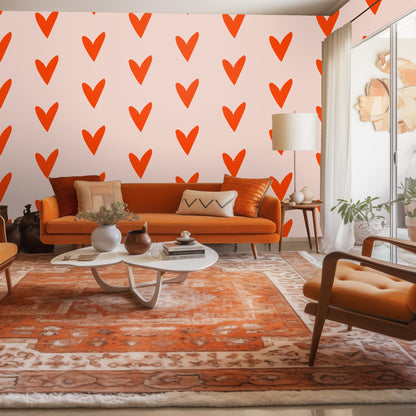 Arched entryway with a full accent wall covered in the coral heart pattern.