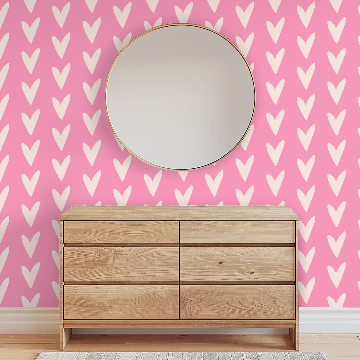 Tighter crop of the pattern showing the vertical repeat and slightly irregular, hand-drawn heart edges.