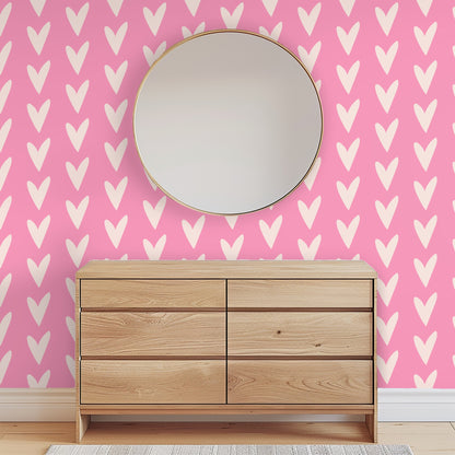 Tighter crop of the pattern showing the vertical repeat and slightly irregular, hand-drawn heart edges.