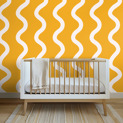 Cropped view of the repeating wave motif emphasizing scale and the warm color pairing