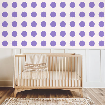 Full wall view with evenly spaced lilac dots scaled for a statement accent