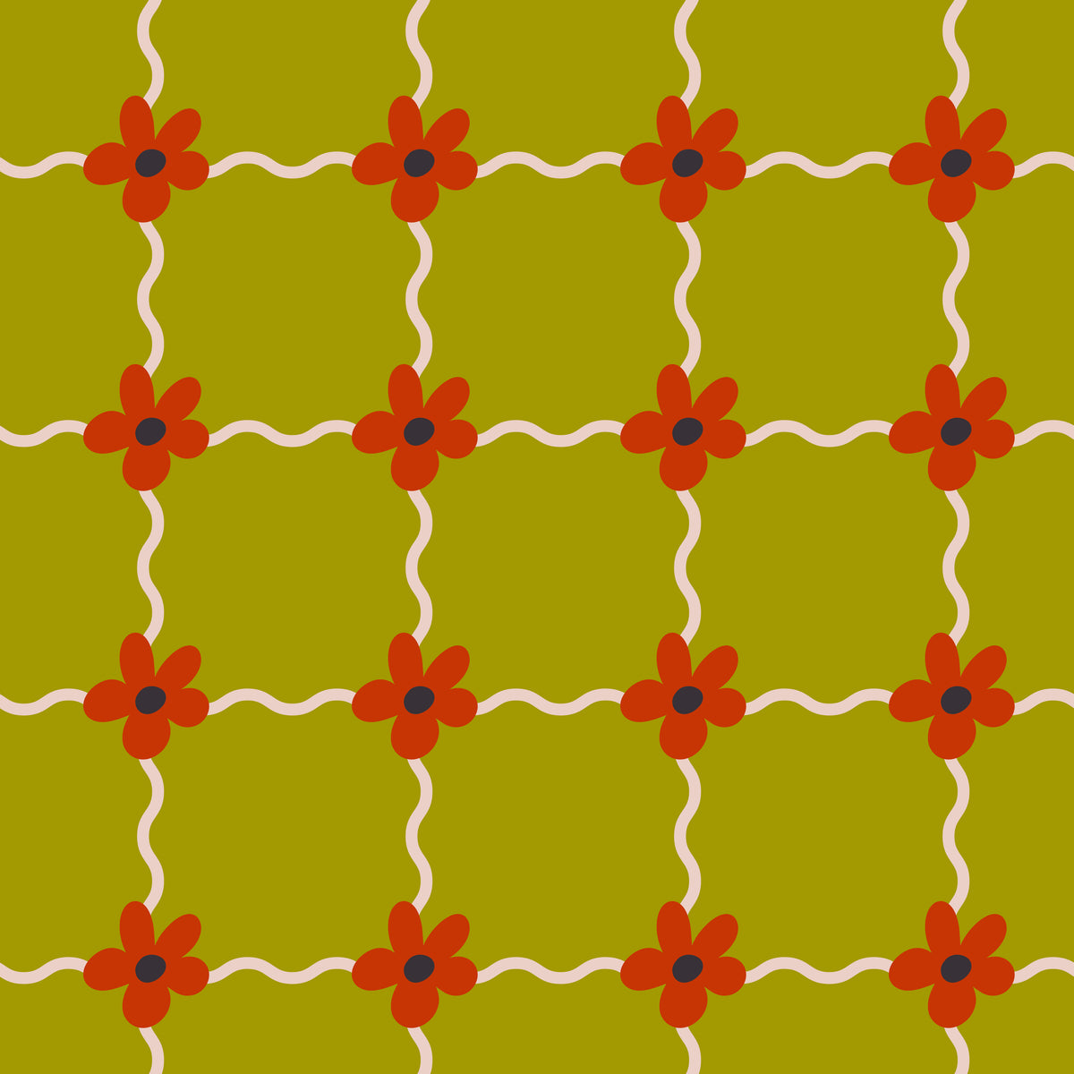 Styled vignette of Marigold Lattice wallpaper in an entry niche with a bench and textile cushion