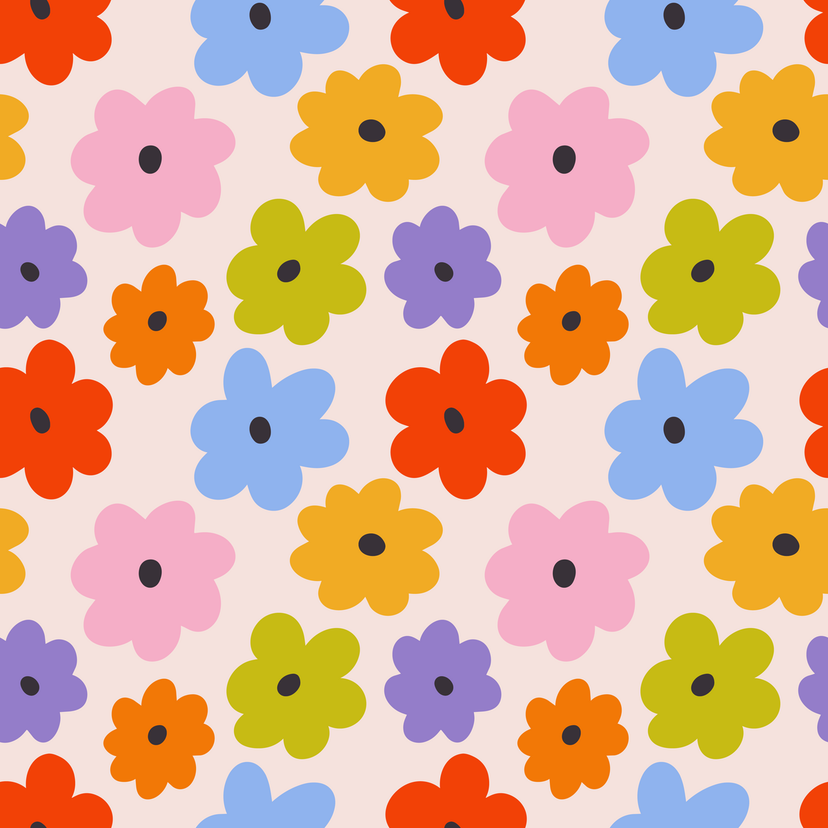 Flat repeat swatch of the pattern showing motif spacing and dark charcoal centers on a blush ground