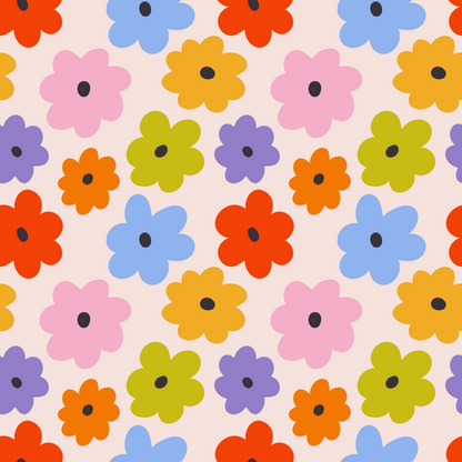 Flat repeat swatch of the pattern showing motif spacing and dark charcoal centers on a blush ground