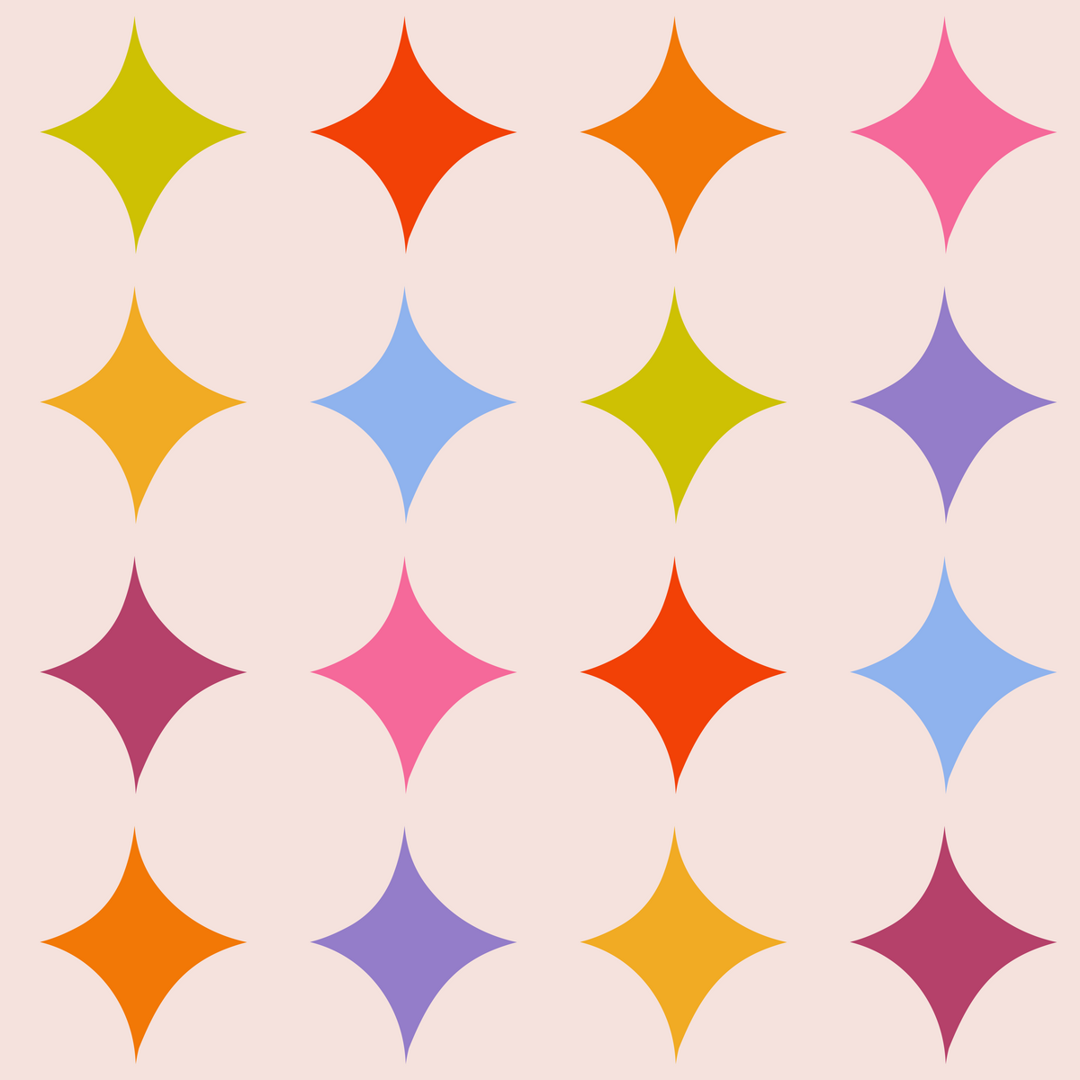 Front-facing shot of a wardrobe and hanging garments silhouetted against the colorful geometric star wallpaper
