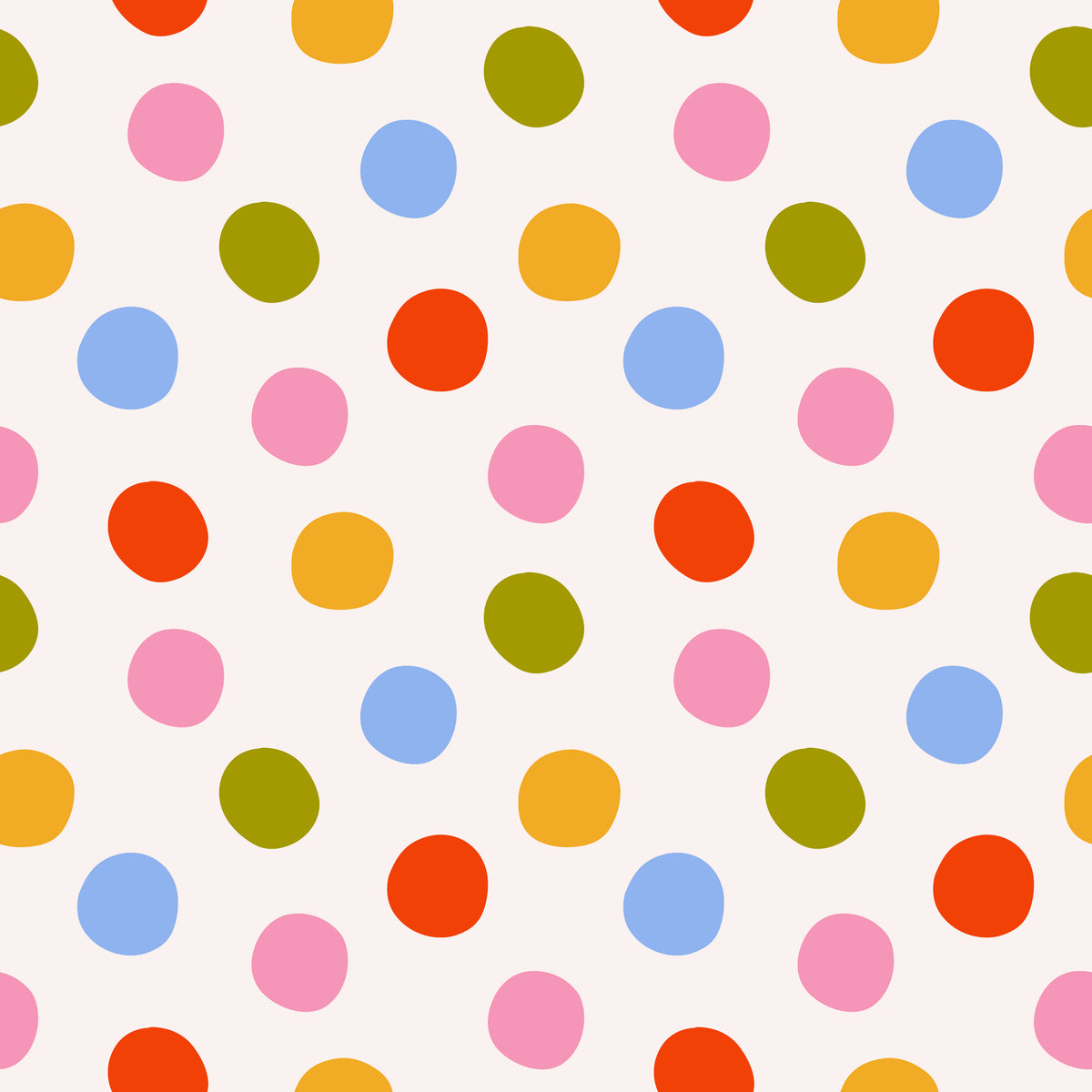 Wide repeat showing the dot pattern across a continuous wall, illustrating overall rhythm and color balance