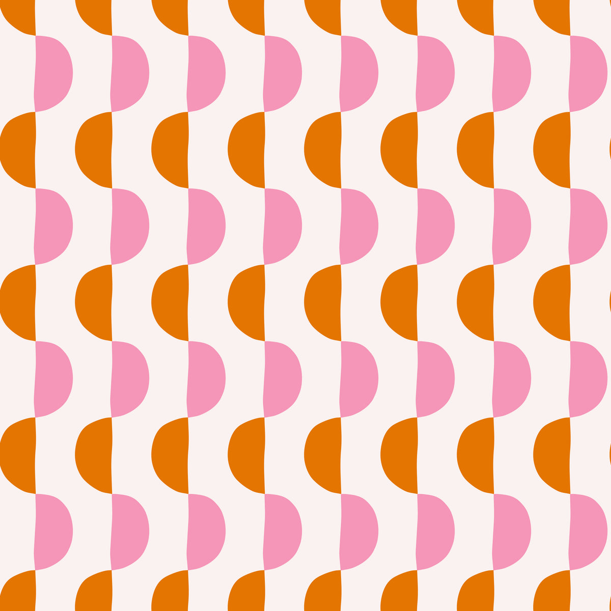 Full-scale tile of the pattern showing the geometric rows of pink and terracotta semicircles on a cream ground.
