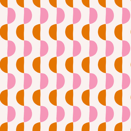 Full-scale tile of the pattern showing the geometric rows of pink and terracotta semicircles on a cream ground.