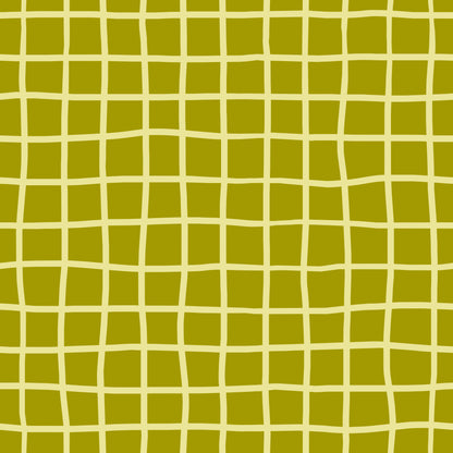 Full-wall view of the Vireo Lattice pattern in chartreuse and olive, showing scale for an accent or entire room.