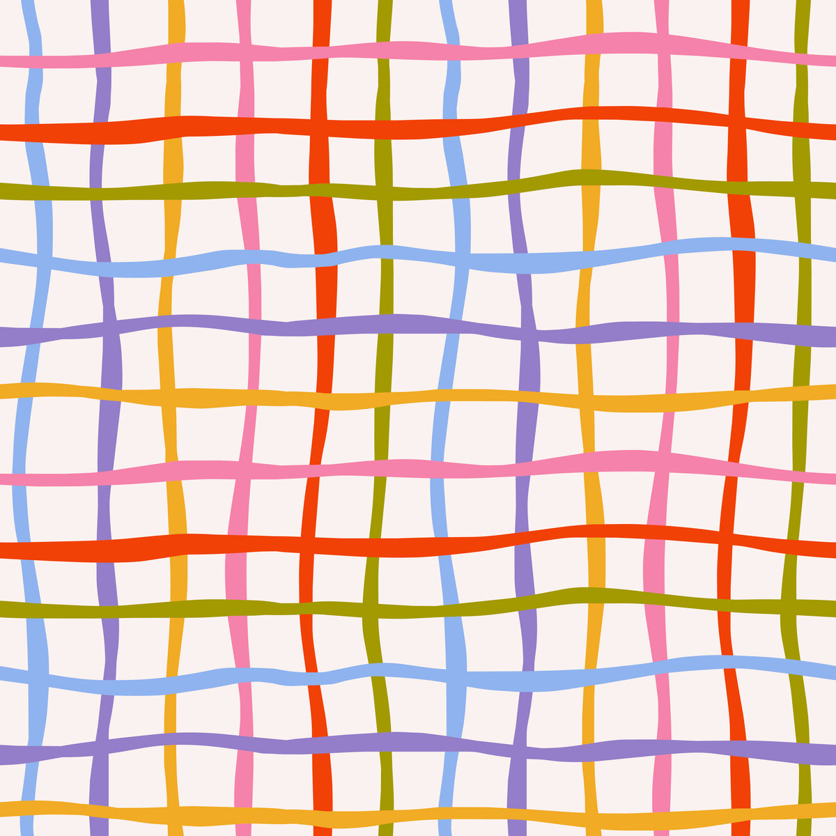 Tight crop of the pattern repeat highlighting medium-width, painterly strokes and the warm cream background