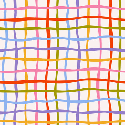 Tight crop of the pattern repeat highlighting medium-width, painterly strokes and the warm cream background