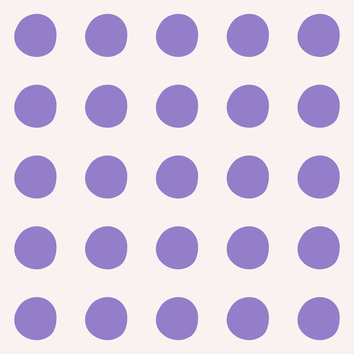 Full-width wallpaper installation showing repeated rows of lavender dots over a pale blush ground