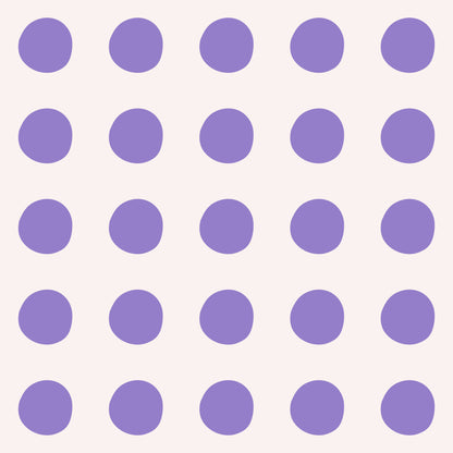 Full-width wallpaper installation showing repeated rows of lavender dots over a pale blush ground